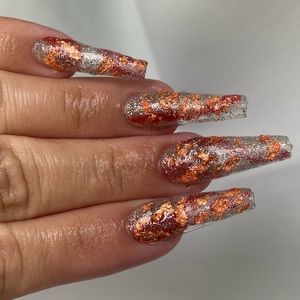 Orange Fire Press On Nails
